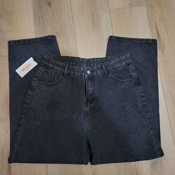 NWT Wide Leg High Rise Ankle Crop Black Jeans - Picture 3 of 12